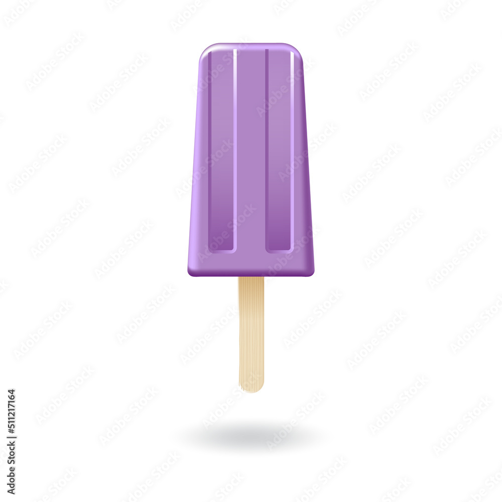 Purple, grapes ice cream stick or popsicle mockup template. Isolated on white background with shadow. Ready to use for your business. Realistic 3D vector illustration. Purple, grapes ice cream stick or popsicle mockup template. Isolated on white background with shadow. Ready to use for your business. Realistic 3D vector illustration.