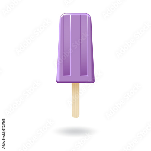 Purple, grapes ice cream stick or popsicle mockup template. Isolated on white background with shadow. Ready to use for your business. Realistic 3D vector illustration.