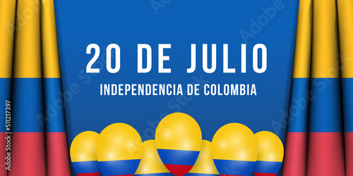 20 de julio colombia independence illustration with realistic colombian flag and balloon