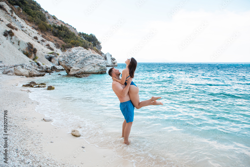 follow me concept couple at sea beach summer vacation follow me concept couple at sea beach summer vacation