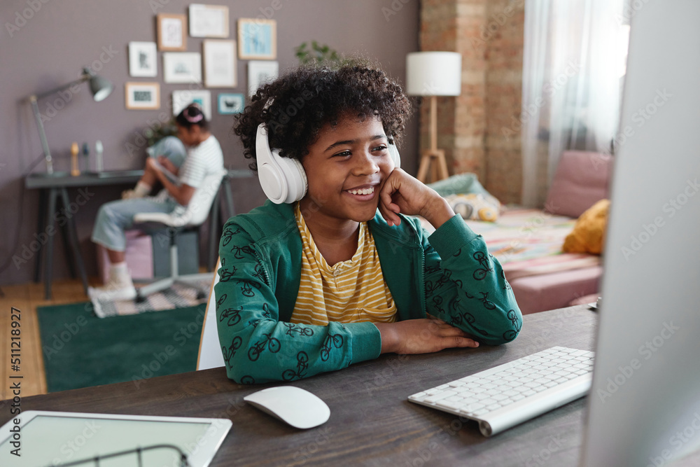 Little boy with headphones sale