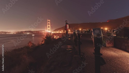 Vista Point San Francisco Golden Gate Bridge Night People Timelapse