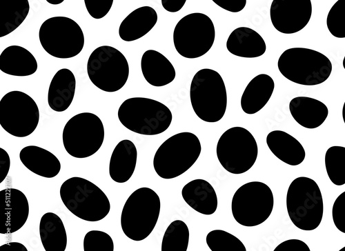 Dalmatian seamless pattern. Black uneven spots animal print. Abstract background with black and white circles. Vector background. 