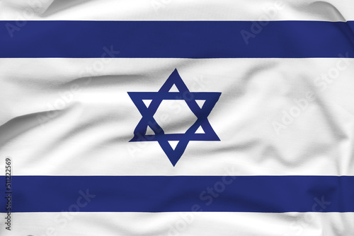 Israel national flag, folds and hard shadows on the canvas