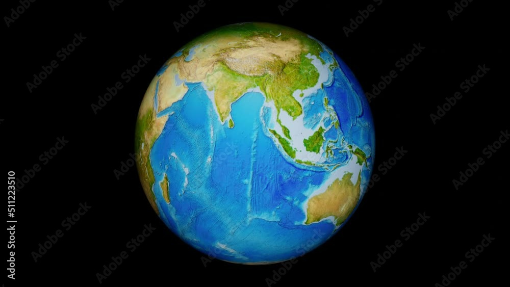 Planet Earth rotates on its axis on black background. 3D motion graphic animation. 4K render Planet Earth rotates on its axis on black background. 3D motion graphic animation. 4K render