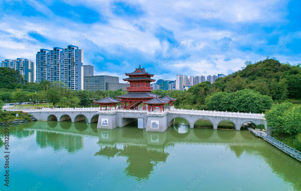 Aerial photography of landscape park in Guilin, Guangxi, China