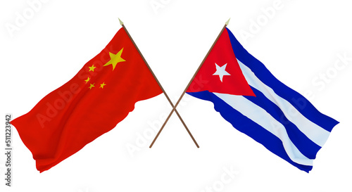 Background for designers, illustrators. National Independence Day. Flags Chine and Cuba