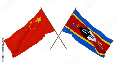 Background for designers, illustrators. National Independence Day. Flags Chine and Eswatini