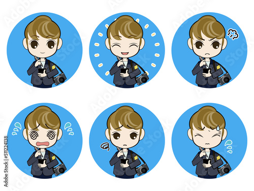 Reporter, cameraman, reporter style character illustration