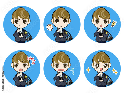 Reporter, cameraman, reporter style character illustration