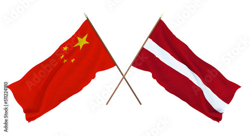 Background for designers, illustrators. National Independence Day. Flags Chine and Latvia