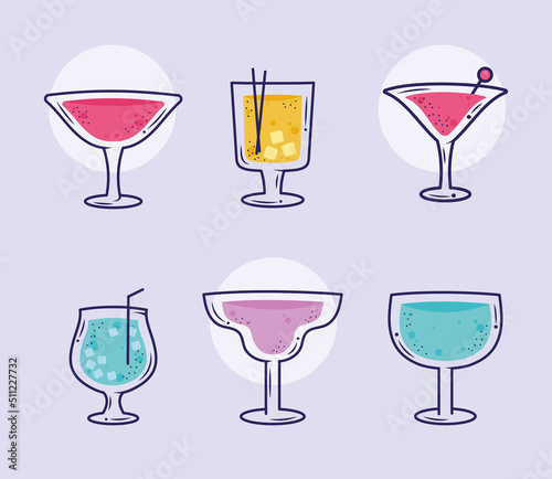 six cocktails drinks icons