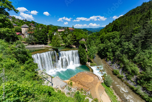 Jajce town in Bosnia and Herzegovina, famous for the beautiful waterfall on the Pliva river photo