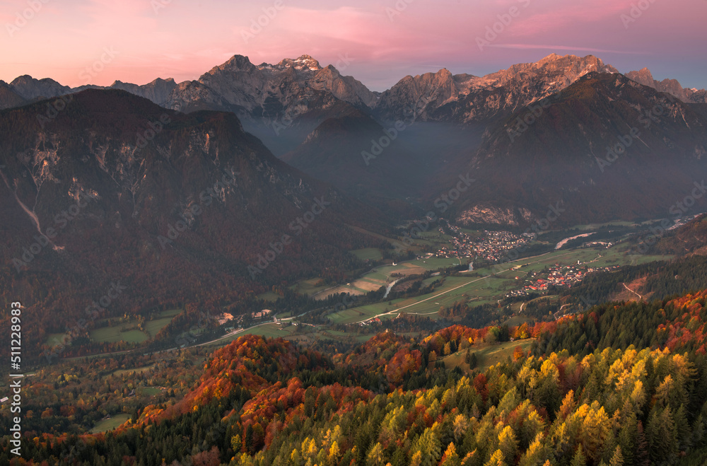 Fototapeta premium Autumn under the mountains of Julian Alps