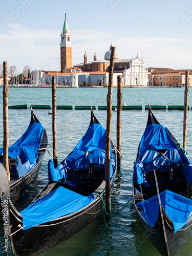 Gondola's moored up and waiting for passengers in Venice, Italy
