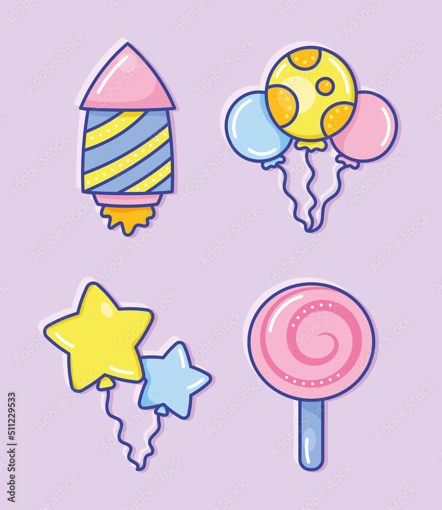 four birthday party icons