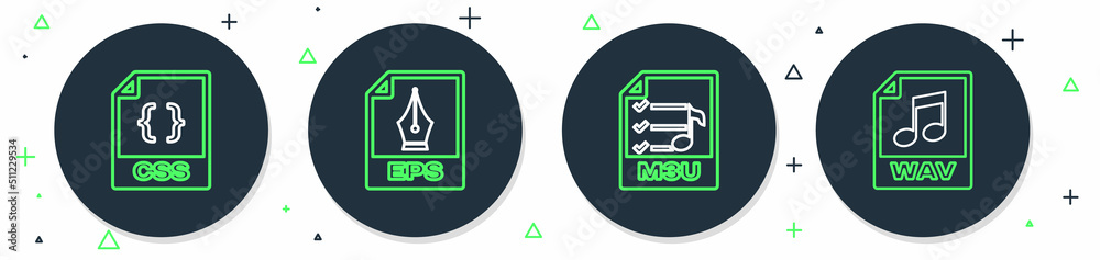 Set line EPS file document, M3U, CSS and WAV icon. Vector Set line EPS file document, M3U, CSS and WAV icon. Vector