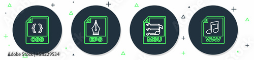 Set line EPS file document, M3U, CSS and WAV icon. Vector