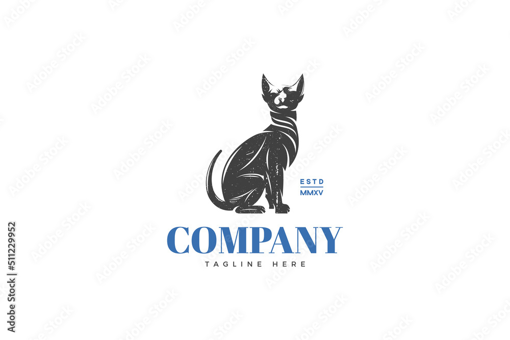 Classic cat logo with sitting illustration
