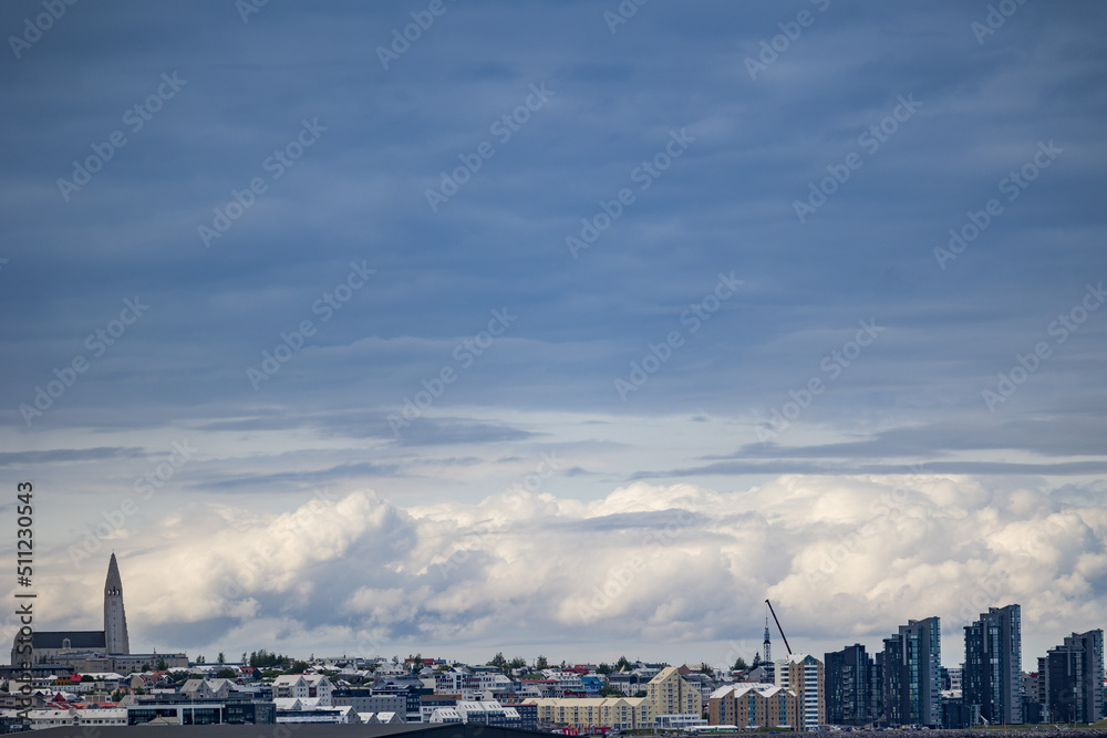City of Reykjavik skyline with new construction crane on the horizon  