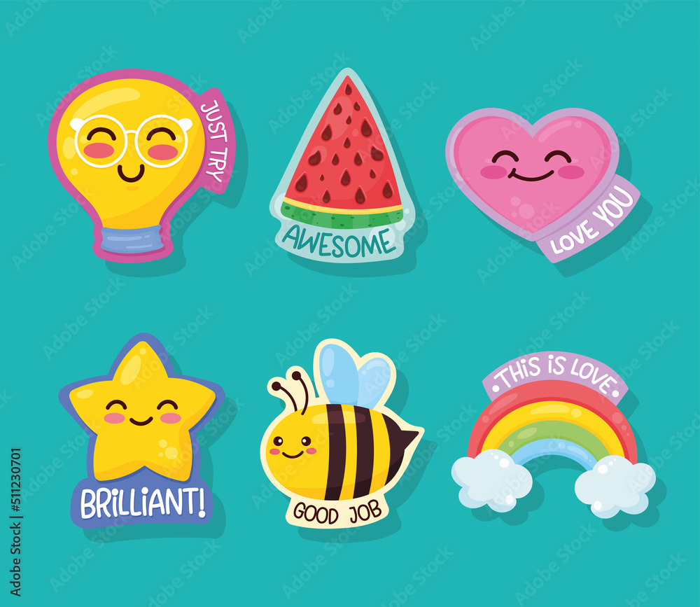 six positive messages stickers