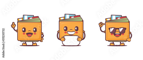 wallet cartoon mascot with different expressions