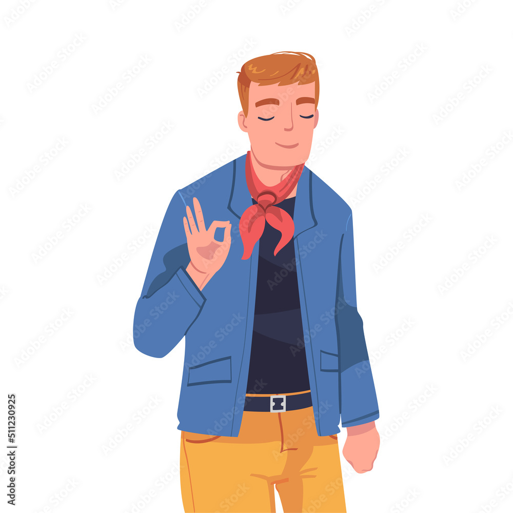 Man Character Showing Positive Ok or Ring Hand Gesture Vector Illustration