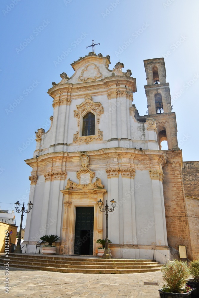 Fototapeta premium The baroque facade of the cathedral of Presicce, a village in the Puglia region of Italy.