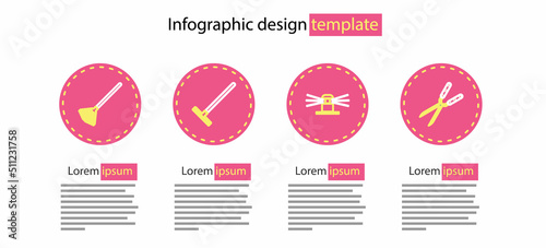 Set line Automatic irrigation sprinklers, Gardening handmade scissor, rake and for leaves icon. Vector
