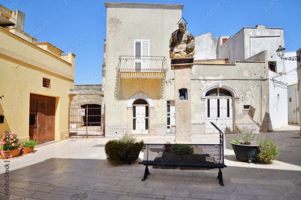 A small square in the historic district of Presicce, a village in the Puglia region of Italy.