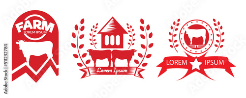 set of cow farm logo template