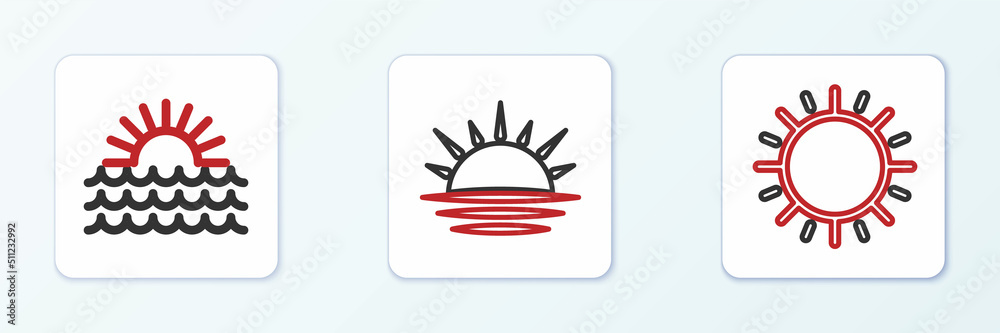 Set line Sun, Sunset and icon. Vector