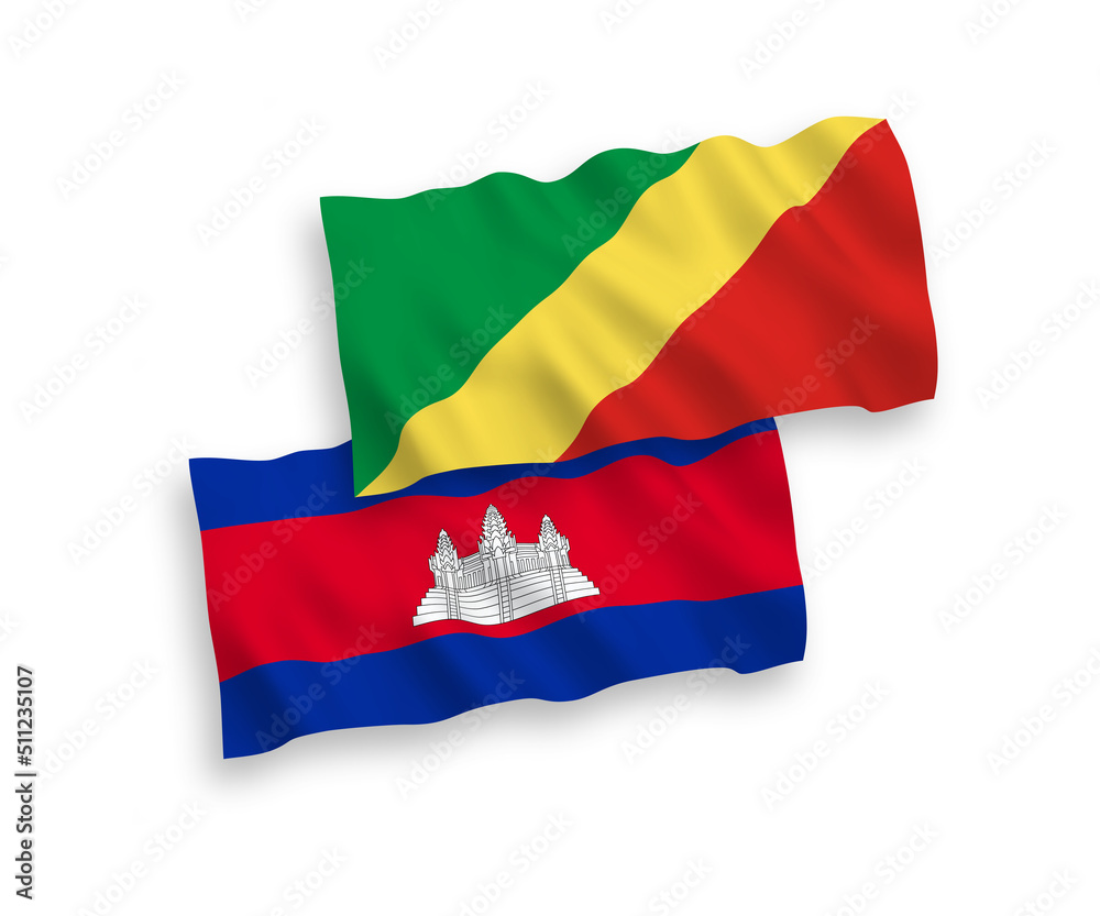 Fototapeta premium Flags of Kingdom of Cambodia and Republic of the Congo on a white background