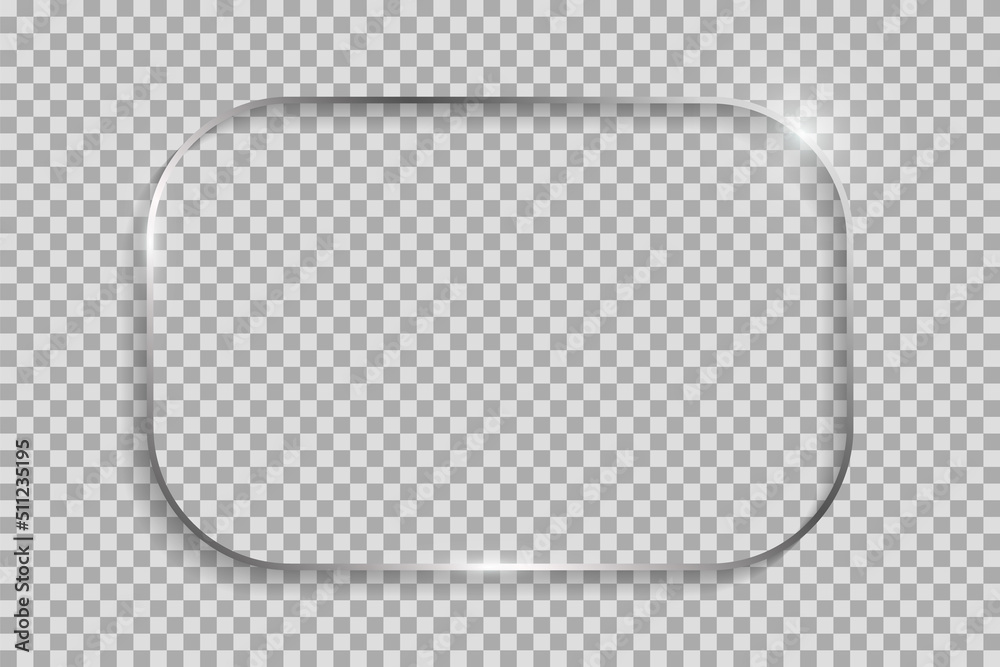 Silver rectangle frame with rounded corners and shadows and highlights isolated on a transparent background.