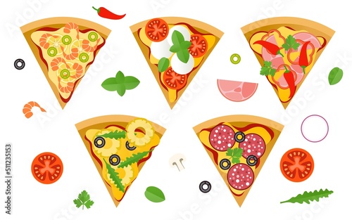 Different italian pizza slice vector fastfood menu