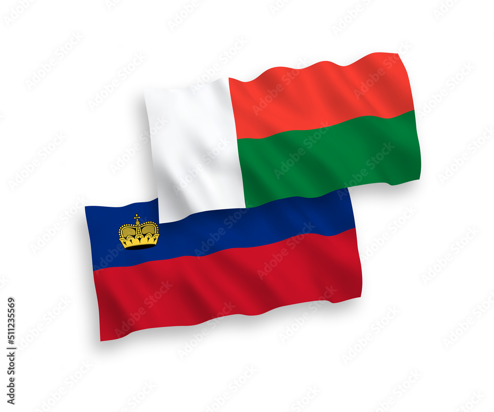 Flags of Liechtenstein and Madagascar on a white background