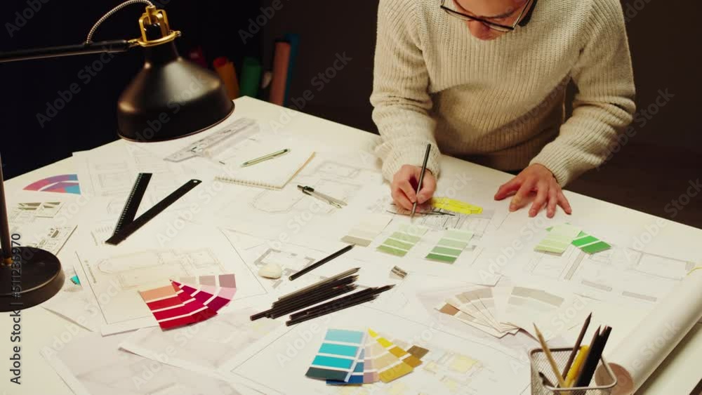 Architect designer workplace top view. Professional engineer drawing ...