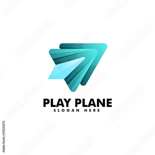 Vector Logo Illustration Play Button Plane Gradient Colorful Style.