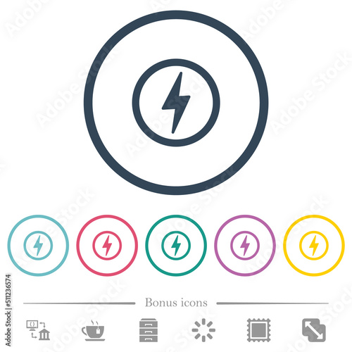Lightning in circle outline flat color icons in round outlines