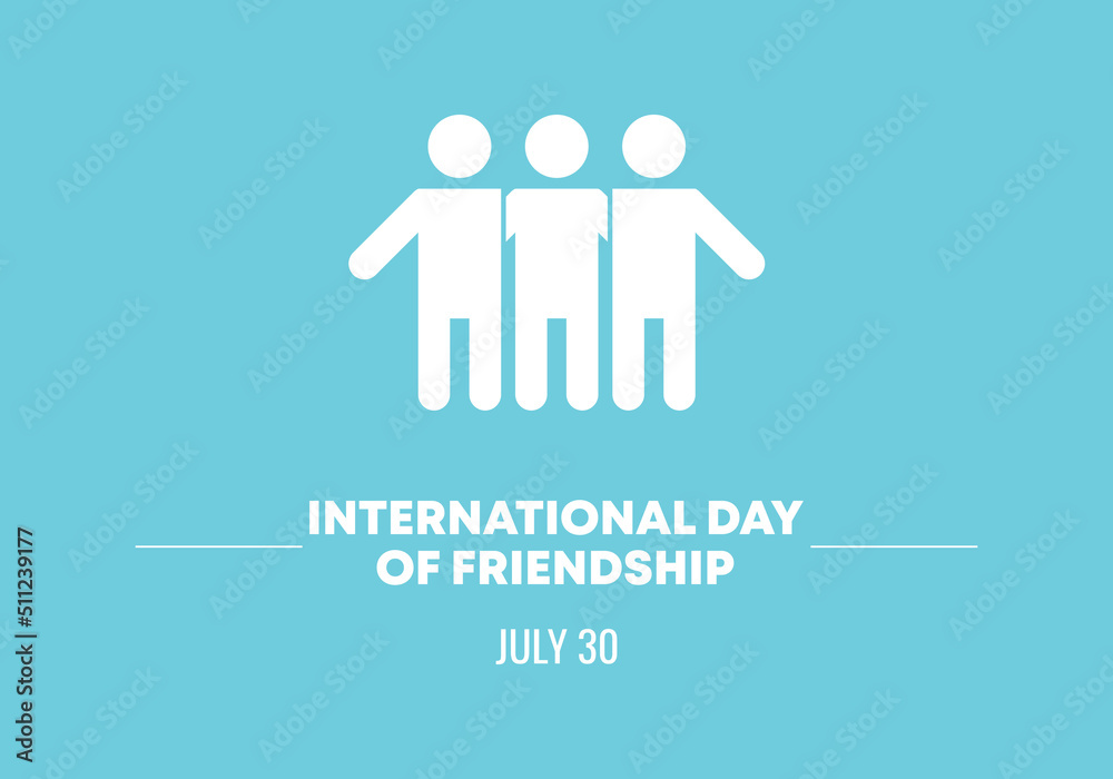 International friendship day background banner poster with three people icon isolated on blue background.