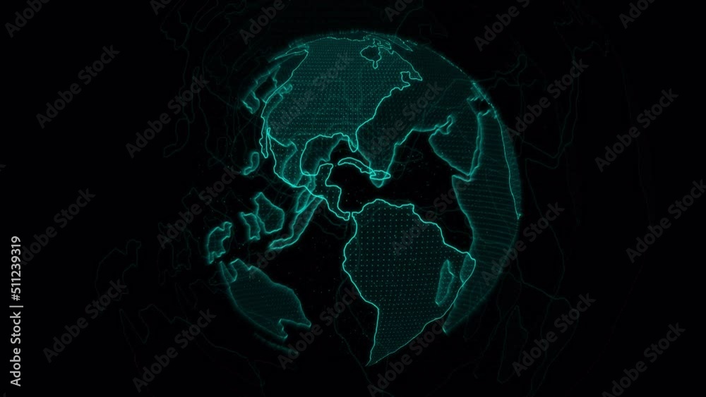 3D visual effects animation of digital globe rotating. Future technology of business network growth and global connectivity