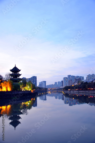 view of the chinese temple in sunset
