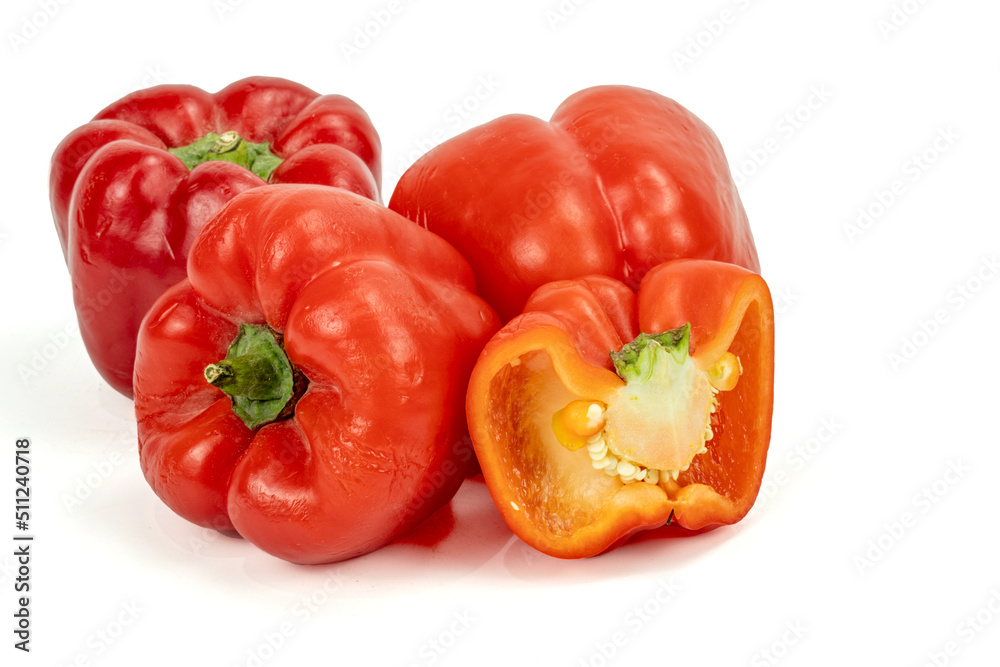 Red bright capsicum isolated in plain background, easily editable, macro detailing, studio lighting, ample copy space Red bright capsicum isolated in plain background, easily editable, macro detailing, studio lighting, ample copy space