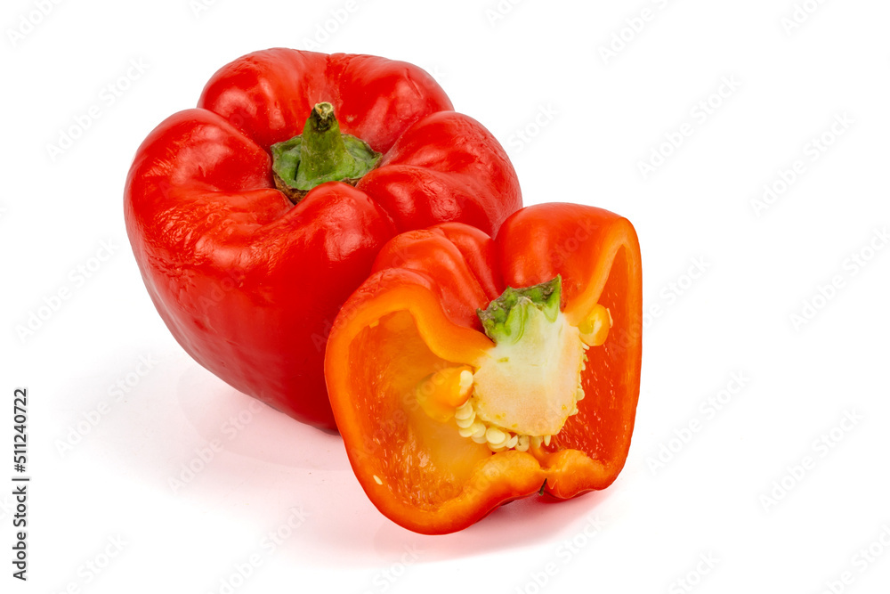 Red bright capsicum isolated in plain background, easily editable, macro detailing, studio lighting, ample copy space Red bright capsicum isolated in plain background, easily editable, macro detailing, studio lighting, ample copy space