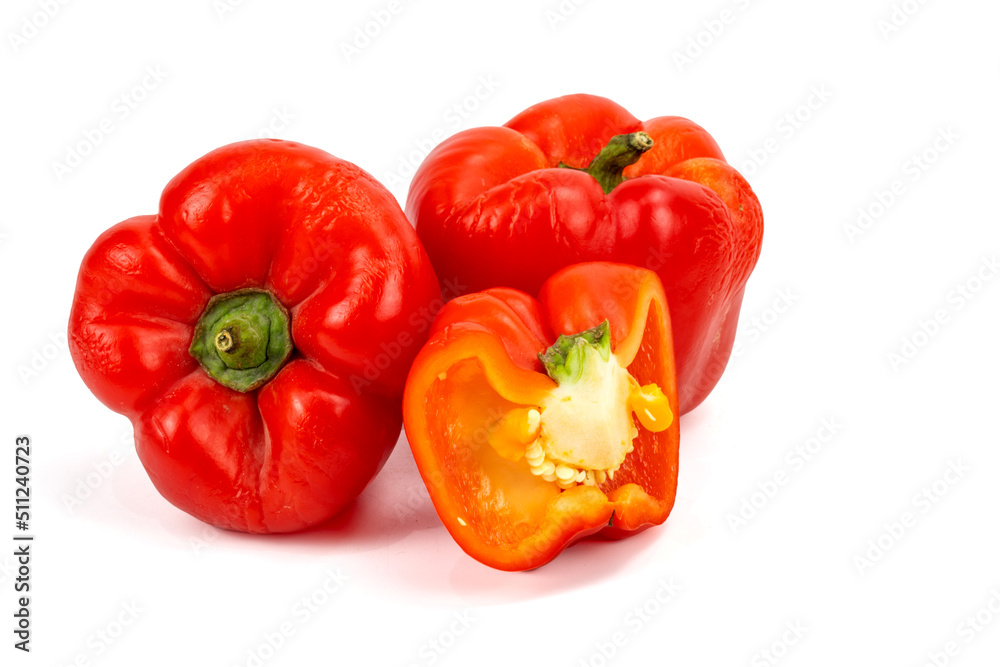 Red bright capsicum isolated in plain background, easily editable, macro detailing, studio lighting, ample copy space Red bright capsicum isolated in plain background, easily editable, macro detailing, studio lighting, ample copy space