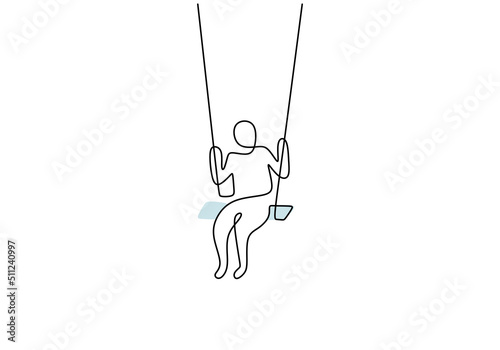 One continuous single line hand drawing of playgroup games with kid play cradle isolated on white background.
