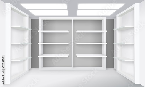 Store shelves 3d mockup room interior vector