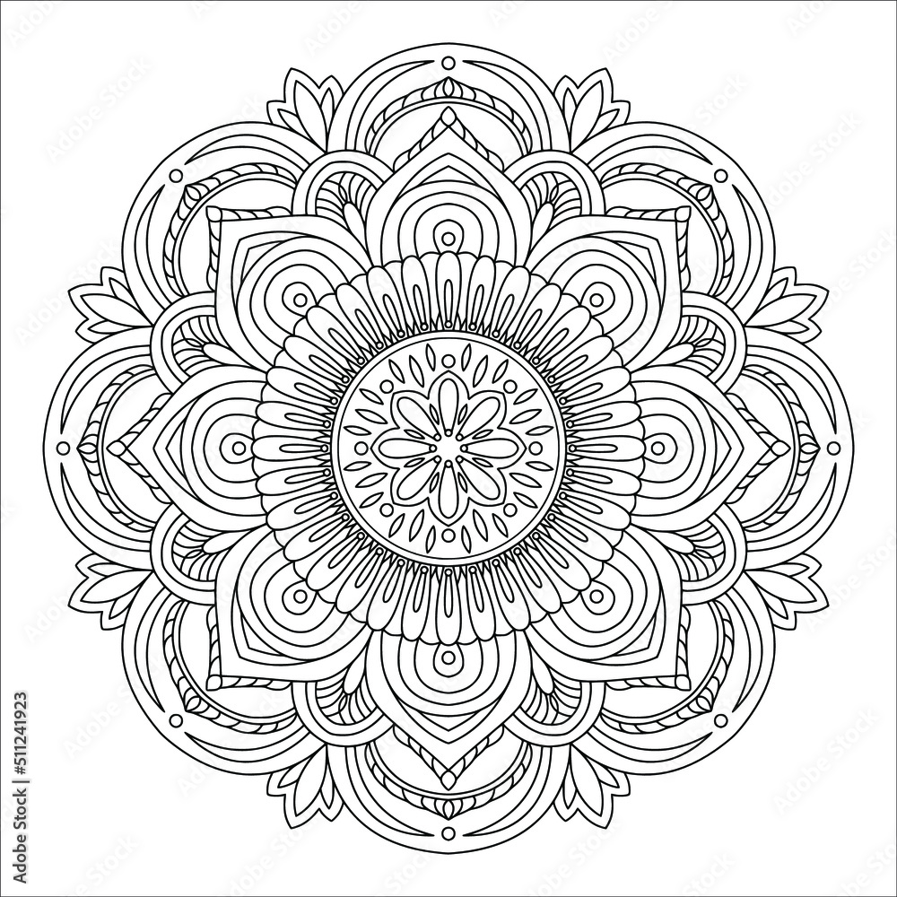 Vector hand drawn doodle mandala. Coloring anti stress page for coloring book. Outline.