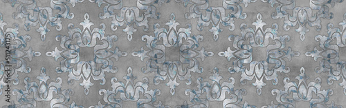 Blue ornament pattern with cement texture background