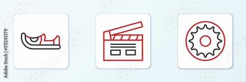 Set line Chakra, Indian shoes and Bollywood indian cinema icon. Vector